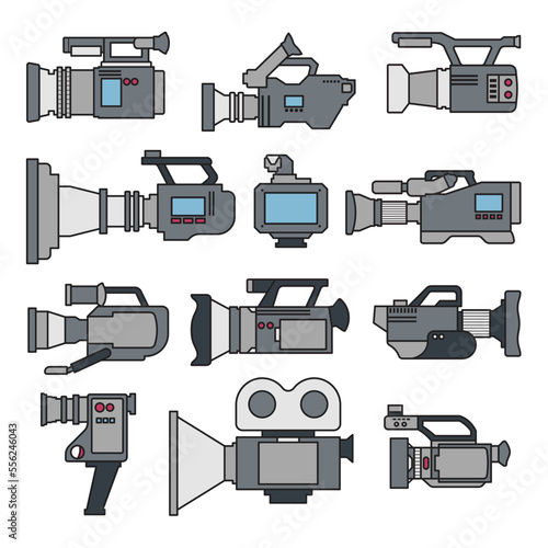 Video camera color vector illustration on white background .Video camera set icon. Vector illustration camcorder for photo and film.