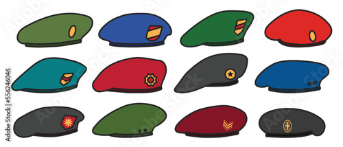 Military beret isolated color set icon. Vector illustration army cap on white background.Color set icon military beret .