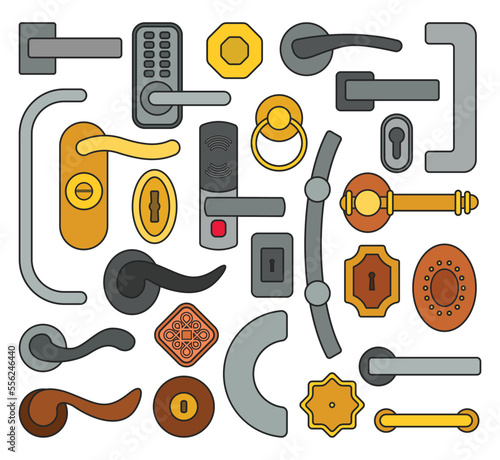 Door handle vector color set icon. Isolated color set icon lock and doorknob. Vector illustration door handle on white background.