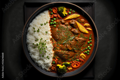 Beef curry. Traditional Indian food. Generative AI.