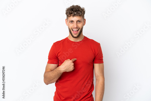 Young caucasian handsome man isolated on white background with surprise facial expression
