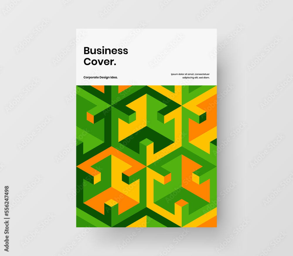 Simple geometric shapes magazine cover layout. Original company identity A4 design vector illustration.