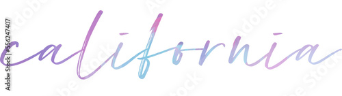 An isolated illustration of calligraphic lettering California. California handwritten calligraphy name of USA state. Hand drawn brush calligraphy.