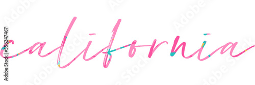 An isolated illustration of calligraphic lettering California. California handwritten calligraphy name of USA state. Hand drawn brush calligraphy.