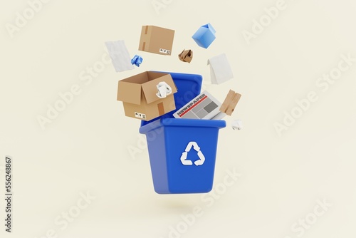 colors waste recycling bin, recycling paper bin. waste management recycling concept. 3d illustration
