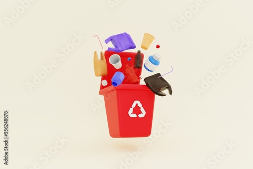 colors waste recycling bin, recycling plastic bin. waste management recycling concept. 3d illustration