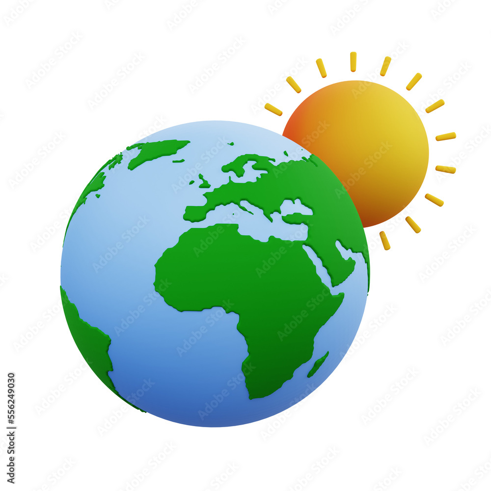 globe with sun icon isolated. 3d illustration PNG file