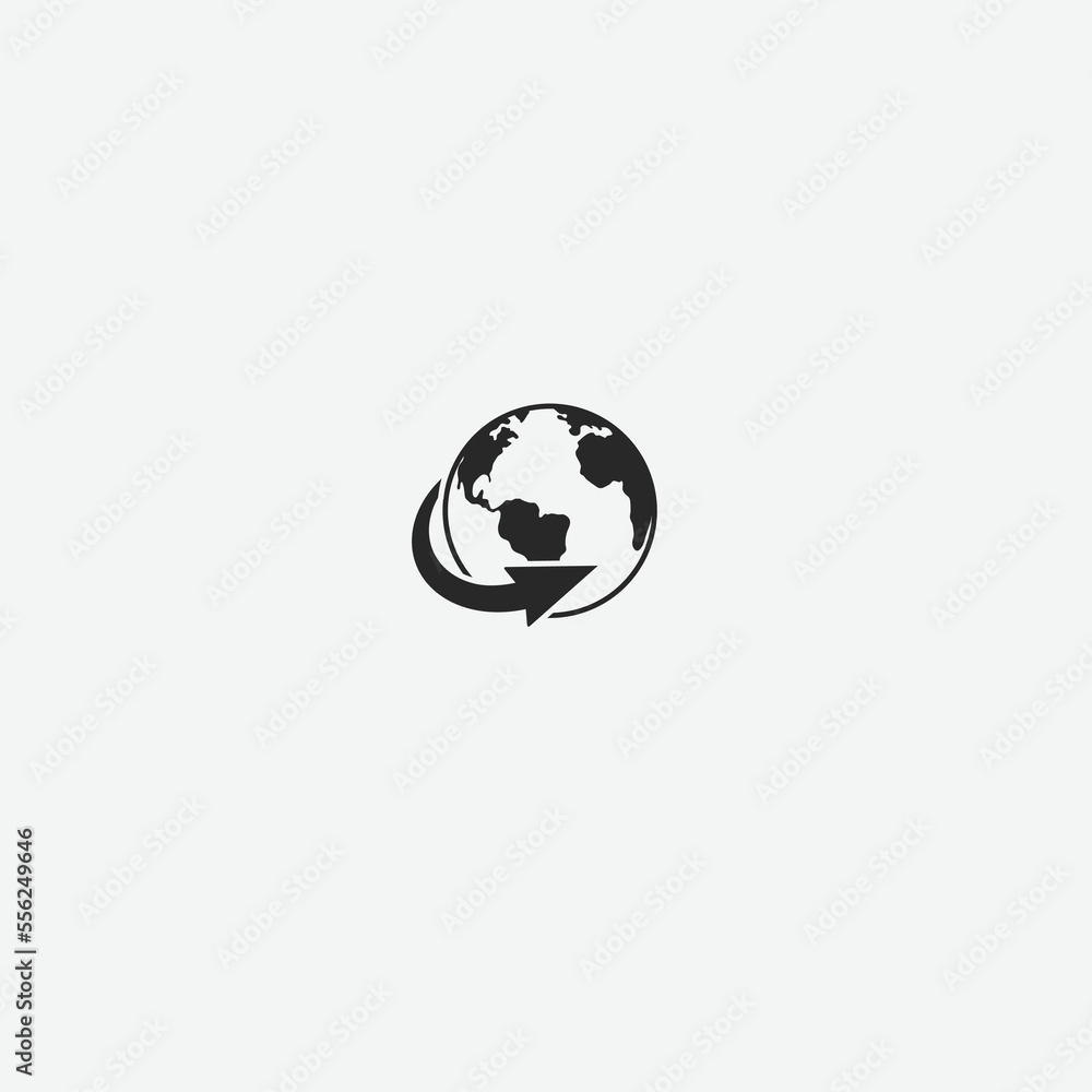 Globe rotation icon, rotating world map globe earth icon with arrow. Globe rotation icon, rotating world map globe earth icon with arrow.