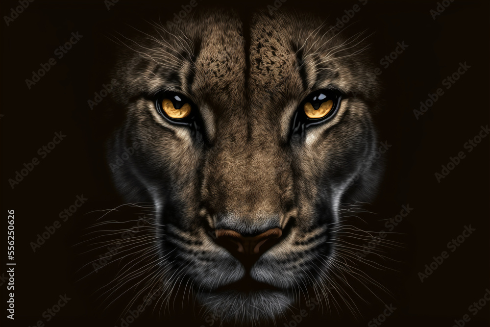 Obraz premium Cougar in black background. Generative AI.