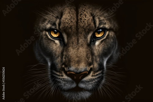 Cougar in black background. Generative AI. © Worldillustrator