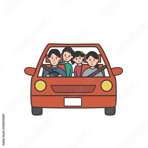 車ででかける家族、ファミリーのイメージのイラスト