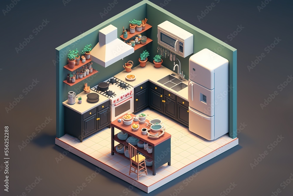 cute realistic isometric kitchen