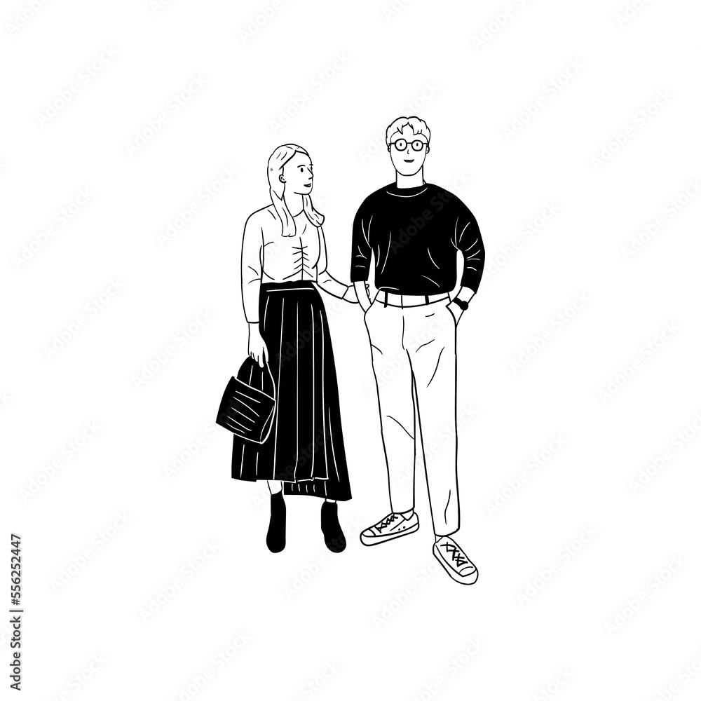 minimalistic illustration of a couple in love, line art couple