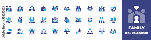 Family icon collection. Vector illustration. Containing family, home sweet home, parental control, home, frame, hands, no family, family tree, balance, grandfather, girlfriend, broken heart, and more.