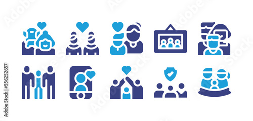 Family icon set. Vector illustration. Containing parents, girlfriend, motherhood, family picture, family, video call, family insurance
