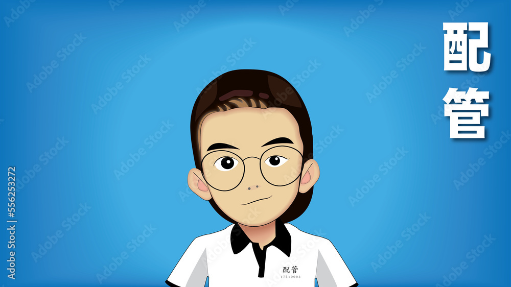 Smiling asian cartoon boy with blue background Smiling asian cartoon boy with blue background