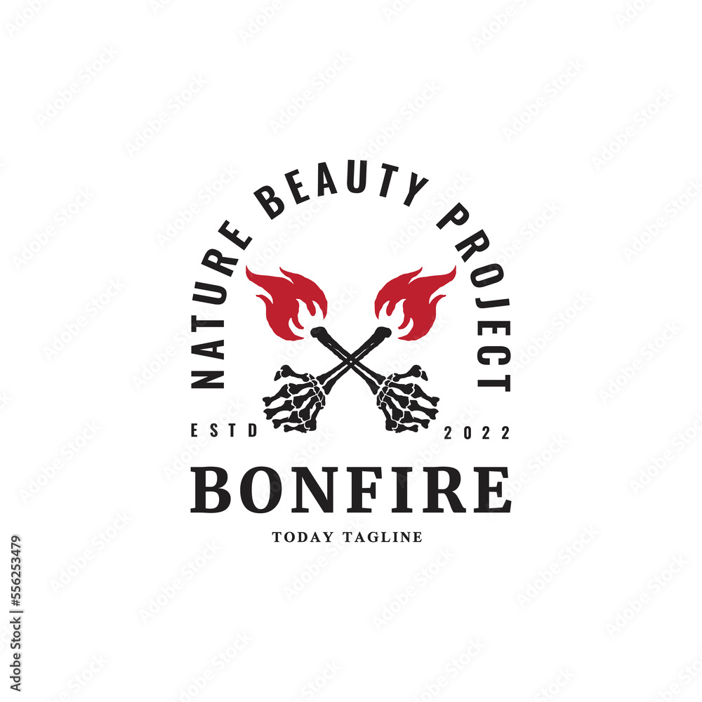 bonfire with hand bone logo design evil survival isolated fireball bonfire with hand bone logo design evil survival isolated fireball