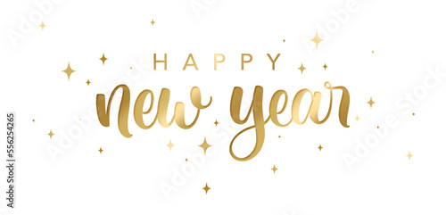 Happy New Year Golden Hand Lettering With Sparkle Stars