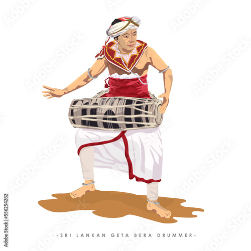 Sri Lankan Traditional Geta Bera Drummer, Vector illustration