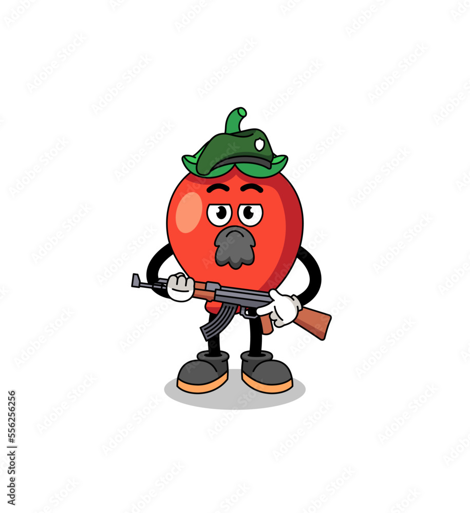 Obraz premium Character cartoon of chili pepper as a special force