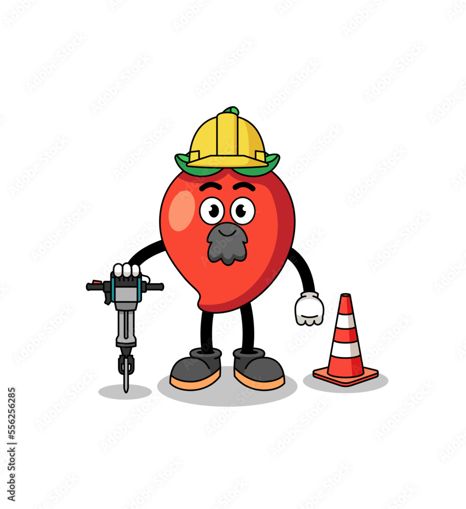 Character cartoon of chili pepper working on road construction Character cartoon of chili pepper working on road construction