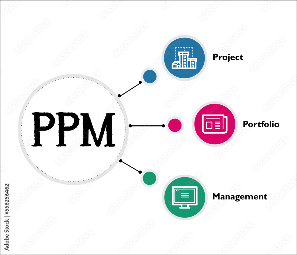 PPM - Project Portfolio Management Acronym. Infographic template with icons