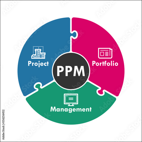 PPM - Project Portfolio Management Acronym. Infographic template with icons