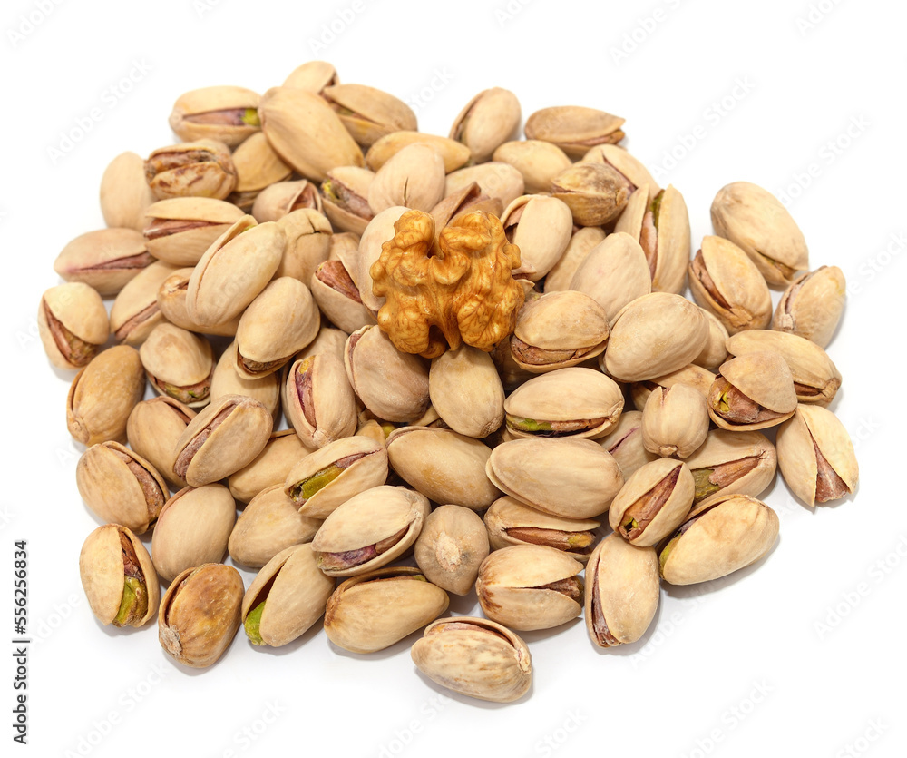 Bunch of pistachios in shell and walnut. Bunch of pistachios in shell and walnut.