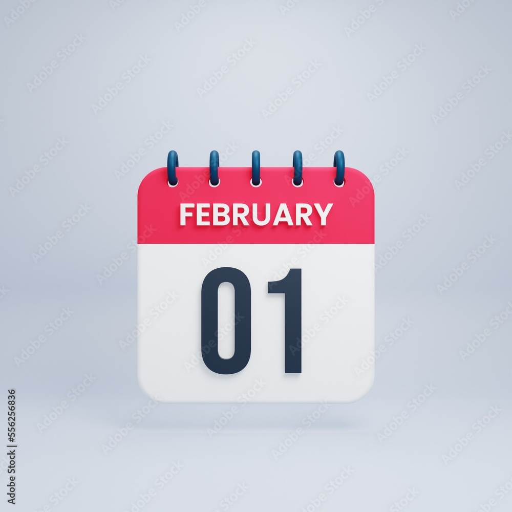 February Realistic Calendar Icon 3D Illustration Date February 01 February Realistic Calendar Icon 3D Illustration Date February 01