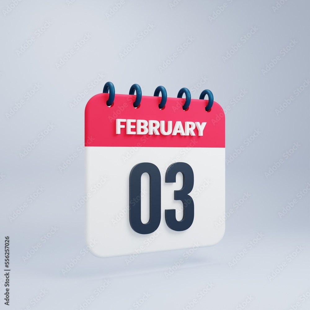 February Realistic Calendar Icon 3D Illustration Date February 03 February Realistic Calendar Icon 3D Illustration Date February 03