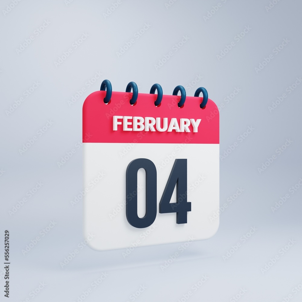 February Realistic Calendar Icon 3D Illustration Date February 04 February Realistic Calendar Icon 3D Illustration Date February 04