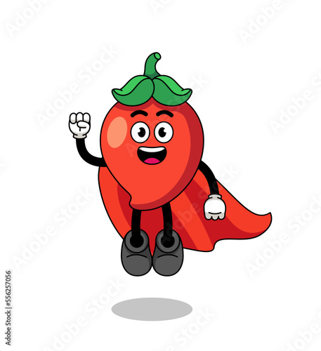 chili pepper cartoon with flying superhero