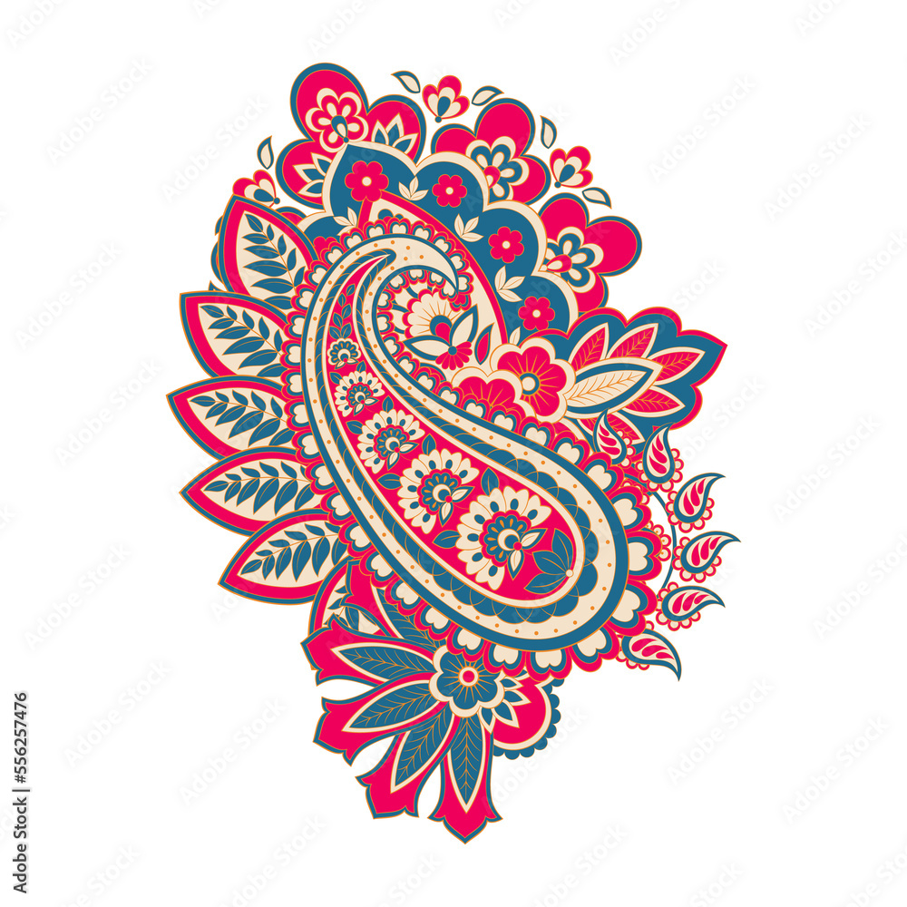 Isolated Vector Floral Paisley. Asian Arabian greeting card design