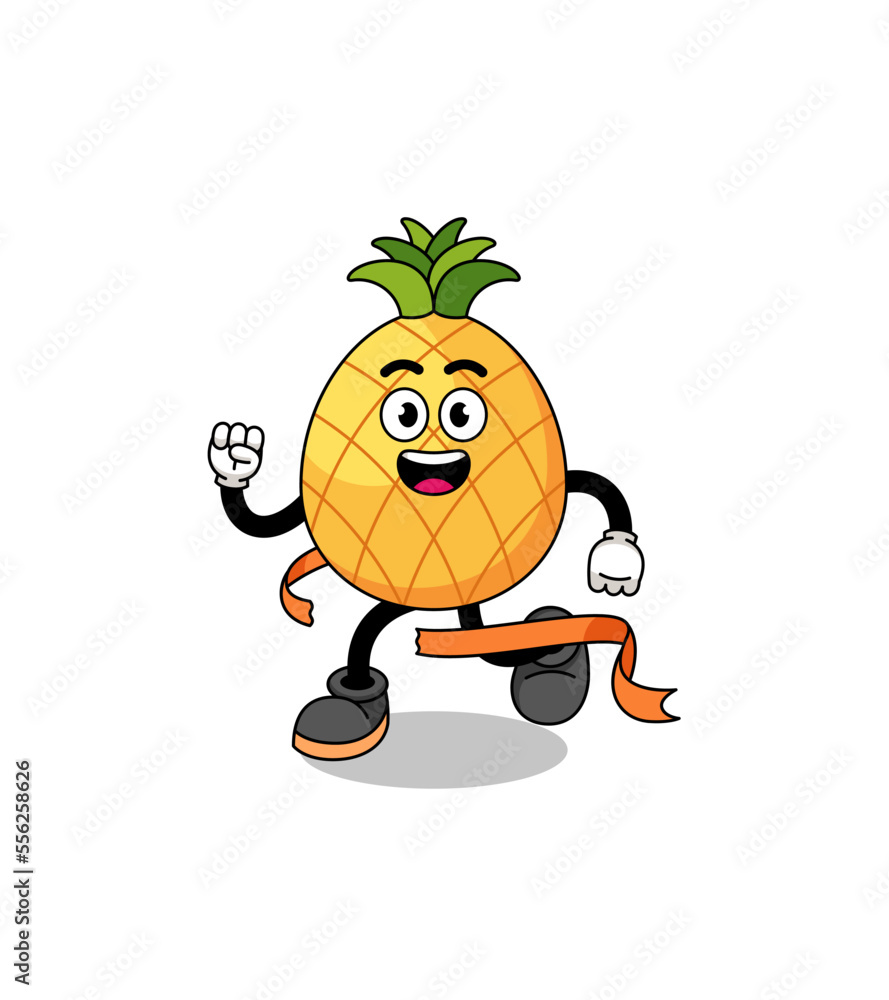 Mascot cartoon of pineapple running on finish line Mascot cartoon of pineapple running on finish line