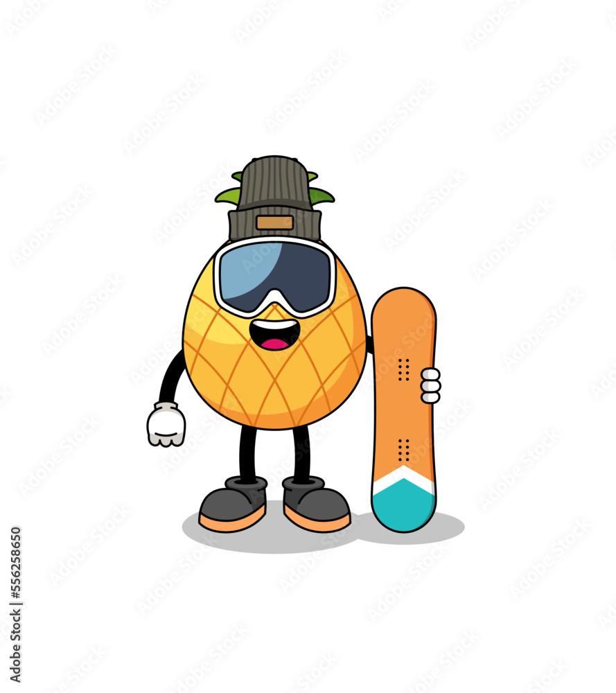 Mascot cartoon of pineapple snowboard player