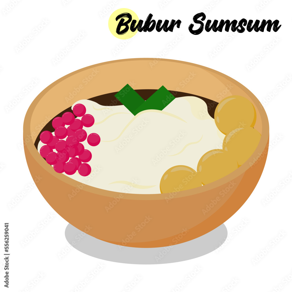 Flat design illustration of Indonesian traditional food bubur sumsum means rice flour with coconut milk porridge Flat design illustration of Indonesian traditional food bubur sumsum means rice flour with coconut milk porridge