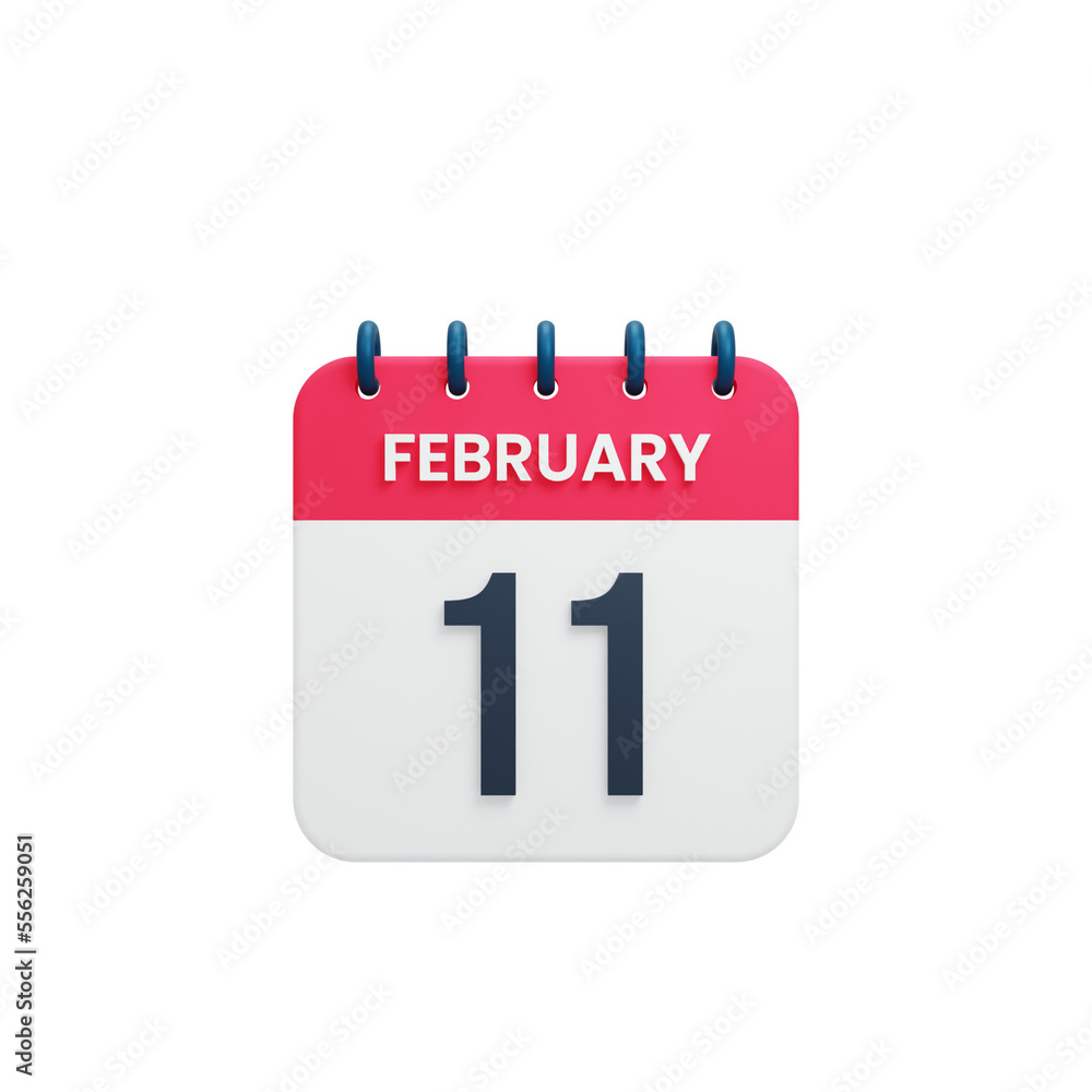 February Realistic Calendar Icon 3D Illustration Date February 11 February Realistic Calendar Icon 3D Illustration Date February 11