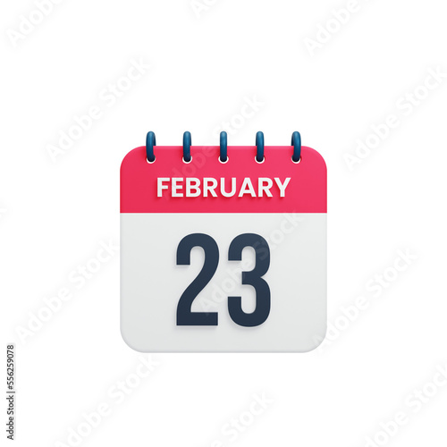 February Realistic Calendar Icon 3D Illustration Date February 23