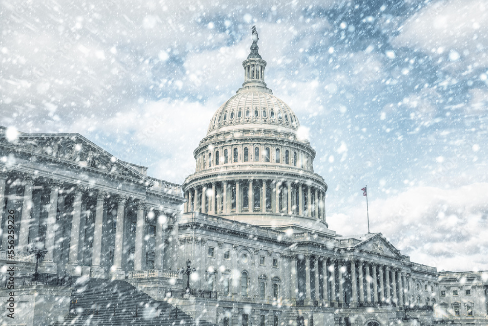 Capitol building in Washington D.C. during snow storm