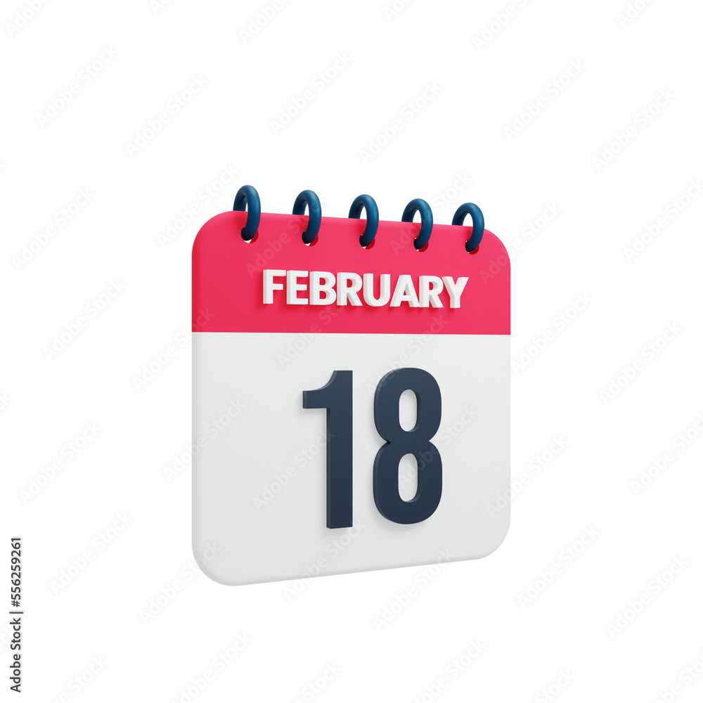 February Realistic Calendar Icon 3D Illustration Date February 18 February Realistic Calendar Icon 3D Illustration Date February 18