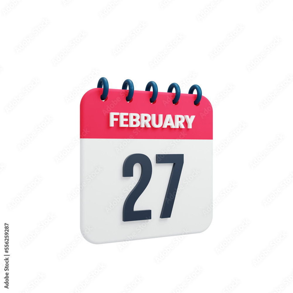 February Realistic Calendar Icon 3D Illustration Date February 27 February Realistic Calendar Icon 3D Illustration Date February 27