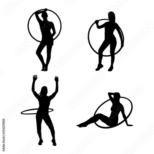 Set of silhouettes of hula hoops dance