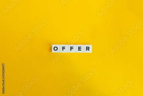 Offer Banner and Concept. Block Letter Tiles on Yellow Background. Minimal Aesthetics.