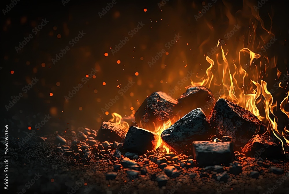 Naklejka premium illustration of flame in fireplace with dim light atmosphere, background, backdrop