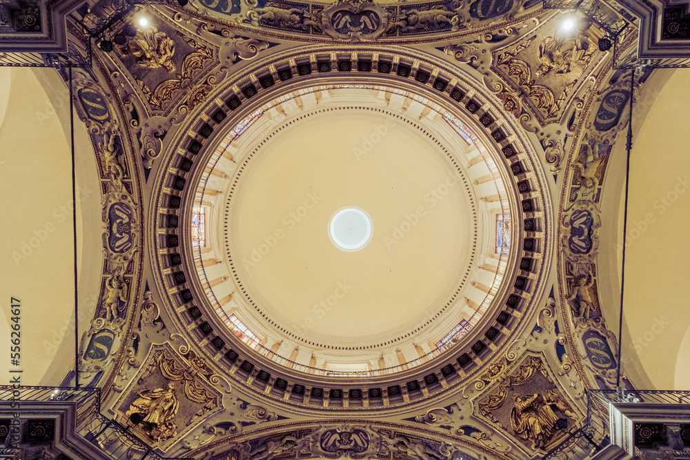 Obraz premium Ornate cathedral dome, up view, church interior, famous place, Nice, France.