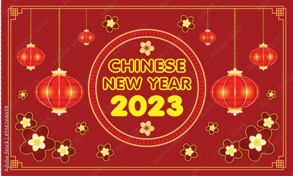 Naklejka premium Happy Chinese new year 2023 beautiful decorations with lunar and Chinese Greeting Card design