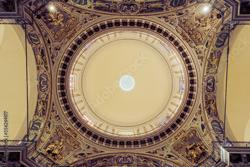 Ornate cathedral dome  up view  church interior  famous place  Nice  France.