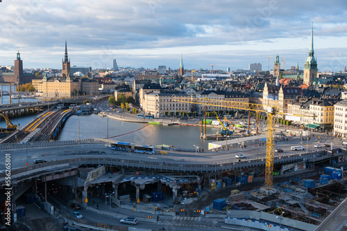 Canvas Print Multilevel transport interchange in the middle of Stockholm historic district, S