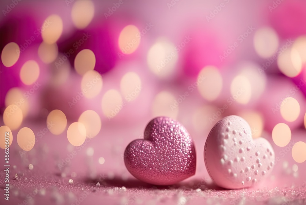 illustration of beautiful Valentine background, pink heart with glitter glow light look lovely and cute