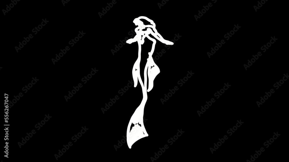 Mermaid illustration animton. White Highlight Elements. Doodle loop animation.  doodle style on transparent background. Jittery Artistic Motion. scribble animation. 